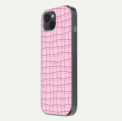 Soft Grid Bliss iPhone 15 Plus glass phone case side profile view focusing on sleek edges and seamless wrap