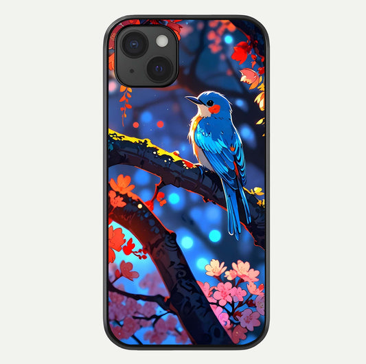 Blooming Spendor Bird Glass Case For iPhone 15 Plus by Custom World