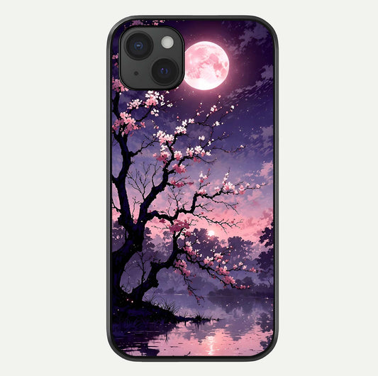 Blossom Pink Moon Glass Case For iPhone 15 Plus by Custom World