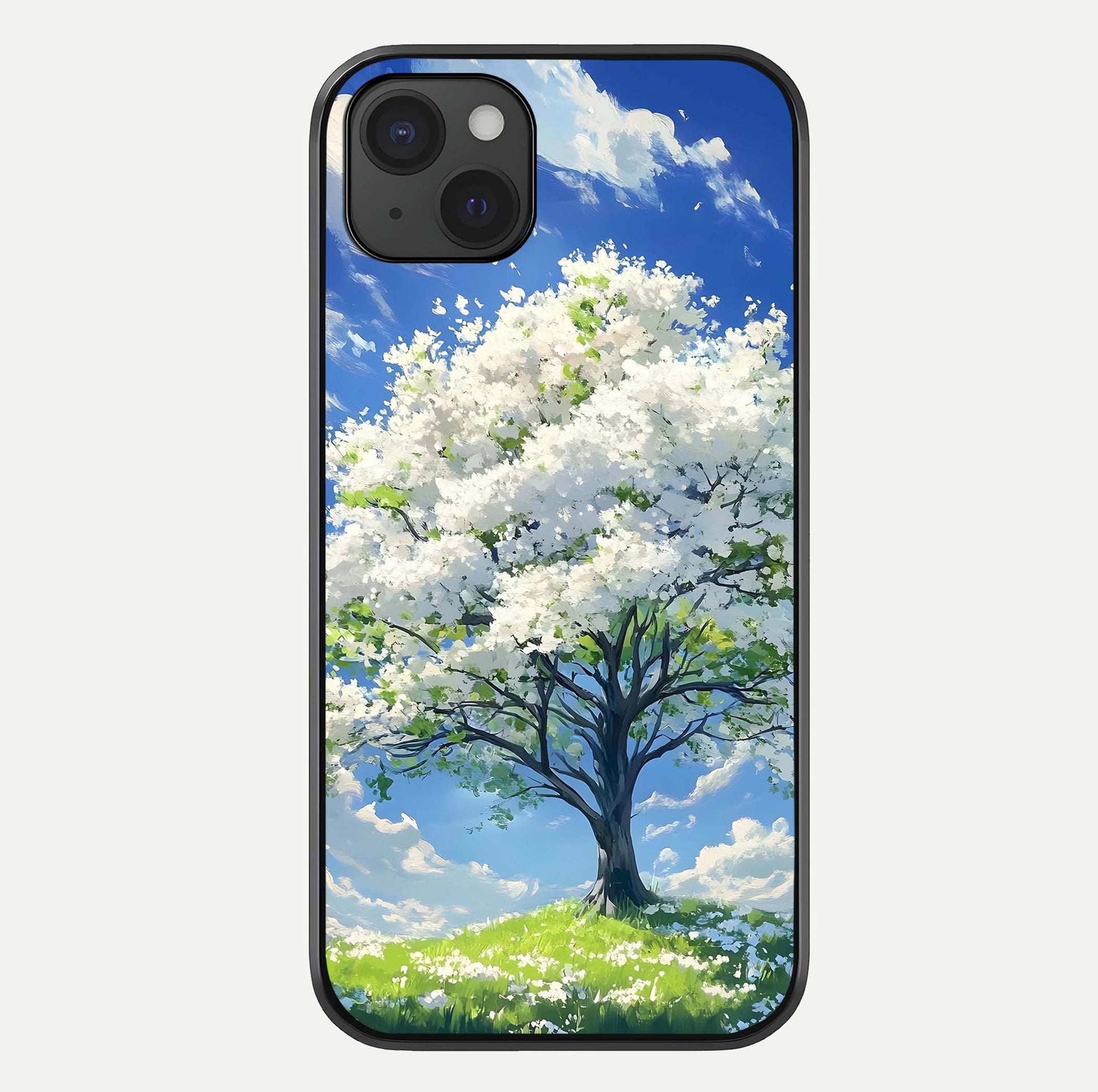 Blossom Sky Serenity Glass Case For iPhone 15 Plus by Custom World