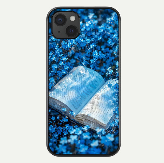 Blue Bloom Tales Glass Case For iPhone 15 Plus by Custom World