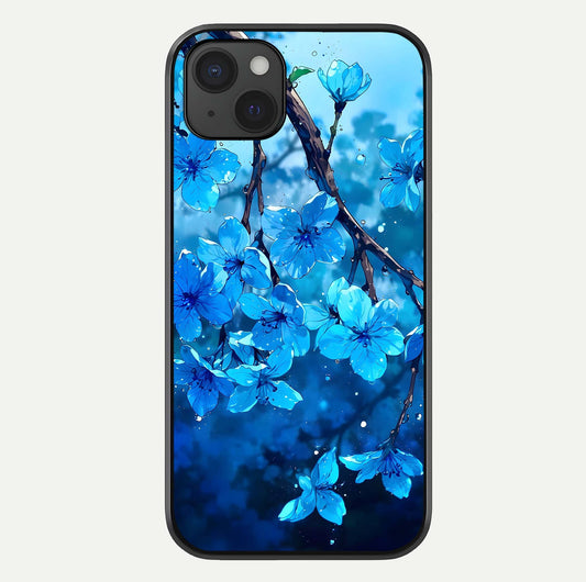 Blue Blossoms Branch Glass Case For iPhone 15 Plus by Custom World