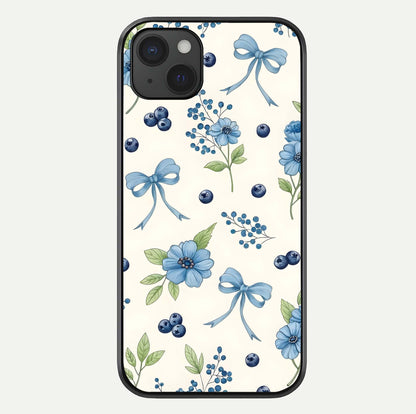 Blue Flower & Bow Glass Case For iPhone 15 Plus by Custom World