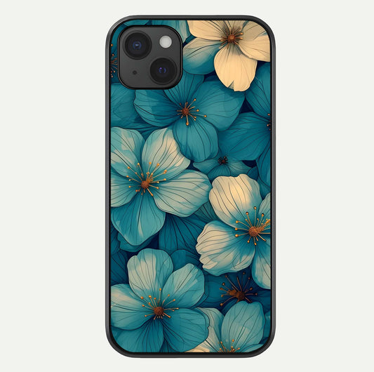 Blue Shade Floral Glass Case For iPhone 15 Plus by Custom World