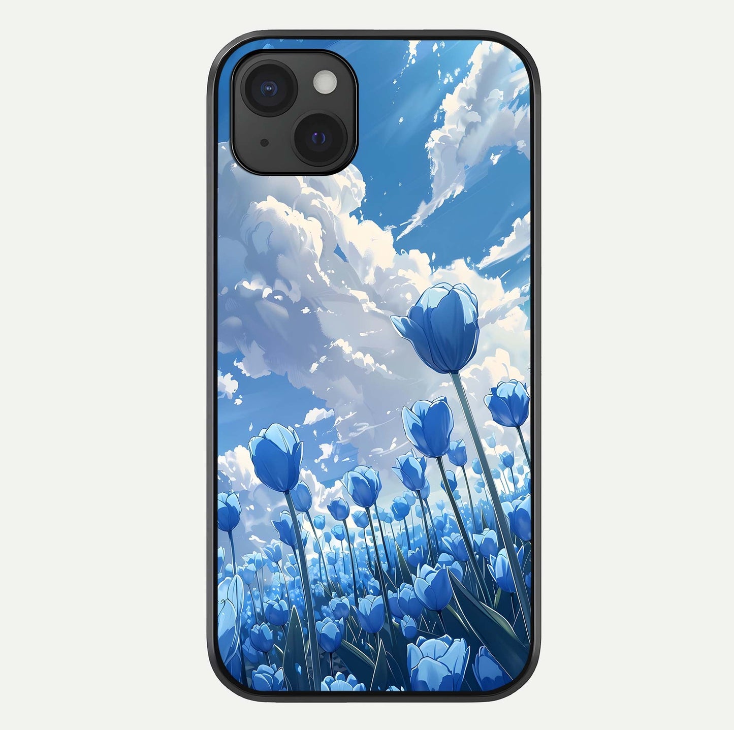 Blue Tulip Clouds Glass Case For iPhone 15 Plus by Custom World