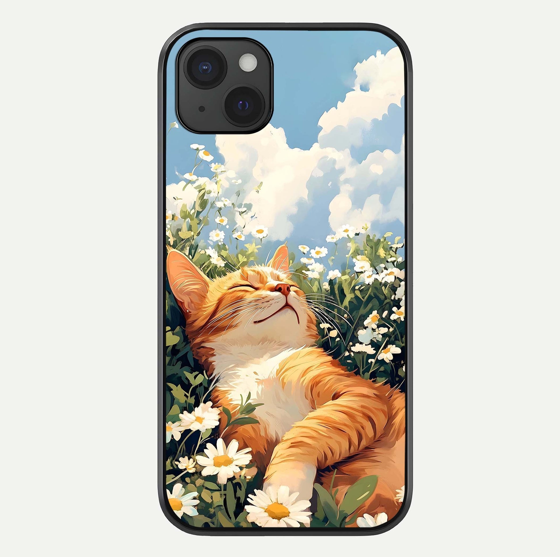 Cat & Flowers View Glass Case For iPhone 15 Plus by Custom World
