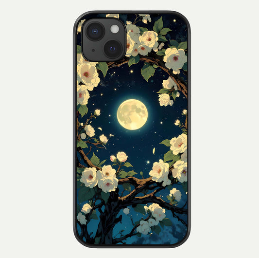 Celestial Moon & Flower Glass Case For iPhone 15 Plus by Custom World