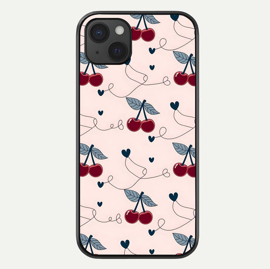 Cherry Heart Line Glass Case For iPhone 15 Plus by Custom World