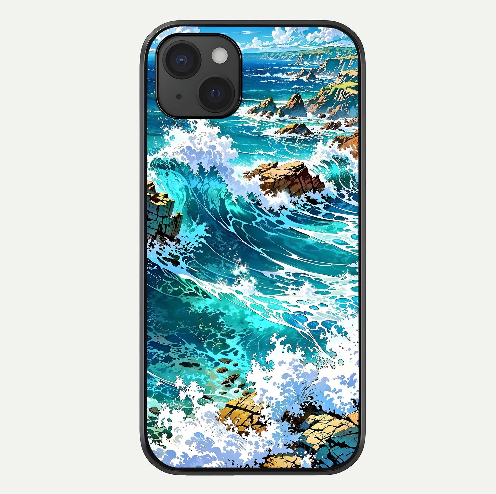 Coastal Blue Waves Glass Case For iPhone 15 Plus by Custom World