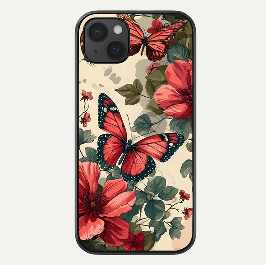 Crimson Butterfly Garden Glass Case For iPhone 15 Plus by Custom World