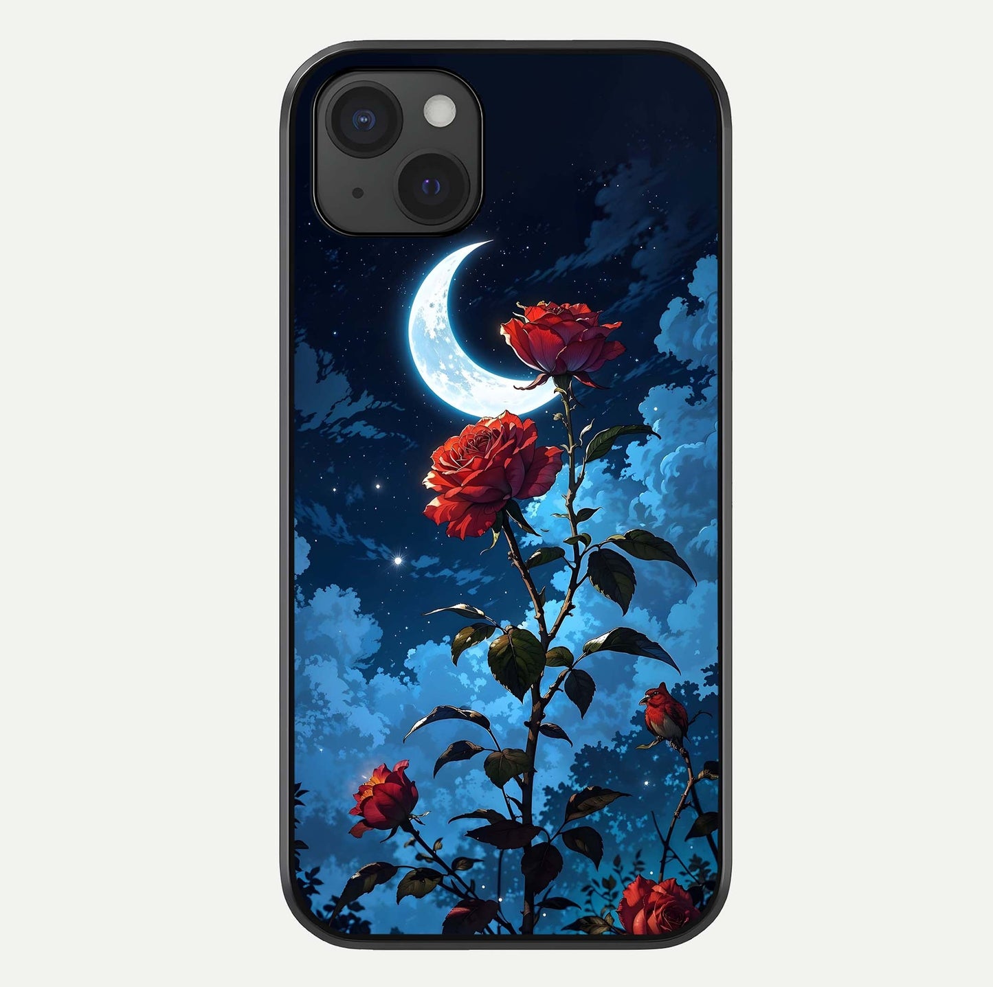 Crimson Rose Moon Glass Case For iPhone 15 Plus by Custom World