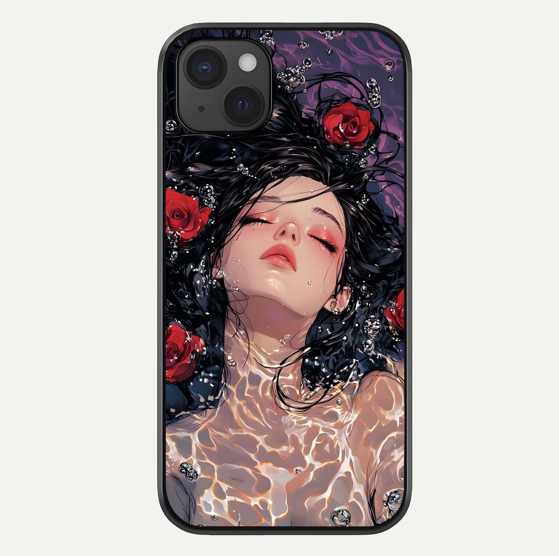 Crimson Rose Serenity Glass Case For iPhone 15 Plus by Custom World