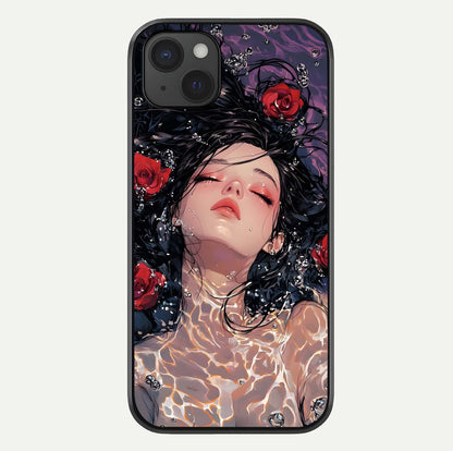 Crimson Rose Serenity Glass Case For iPhone 15 Plus by Custom World