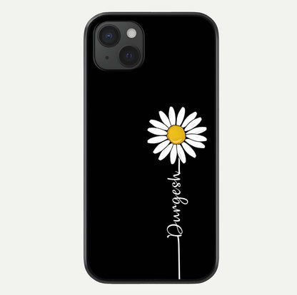Custom Name White Flower Glass Case For iPhone 15 Plus by Custom World