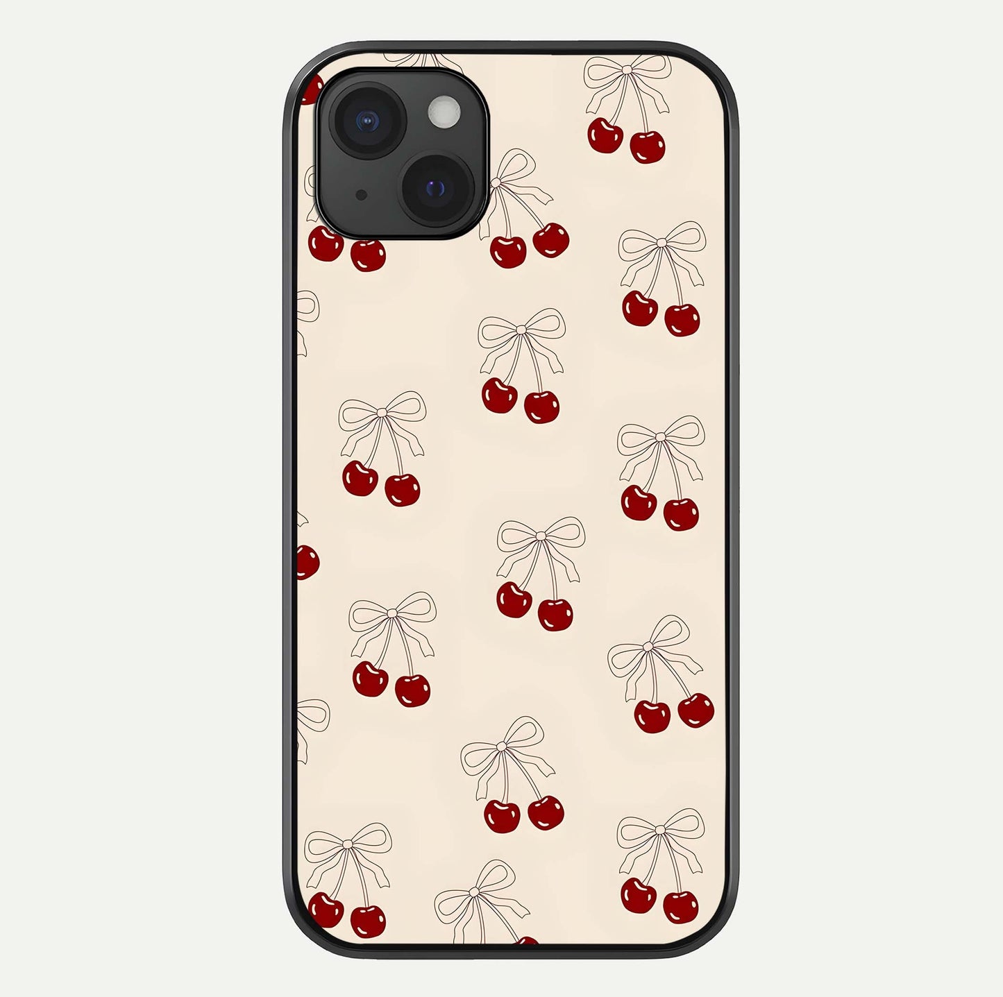Cute Cherry Pattern Glass Case For iPhone 15 Plus by Custom World
