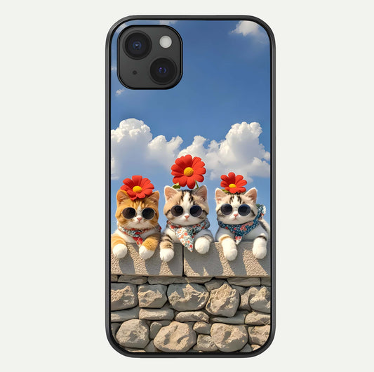 Floral Kitty Squad Glass Case For iPhone 15 Plus by Custom World