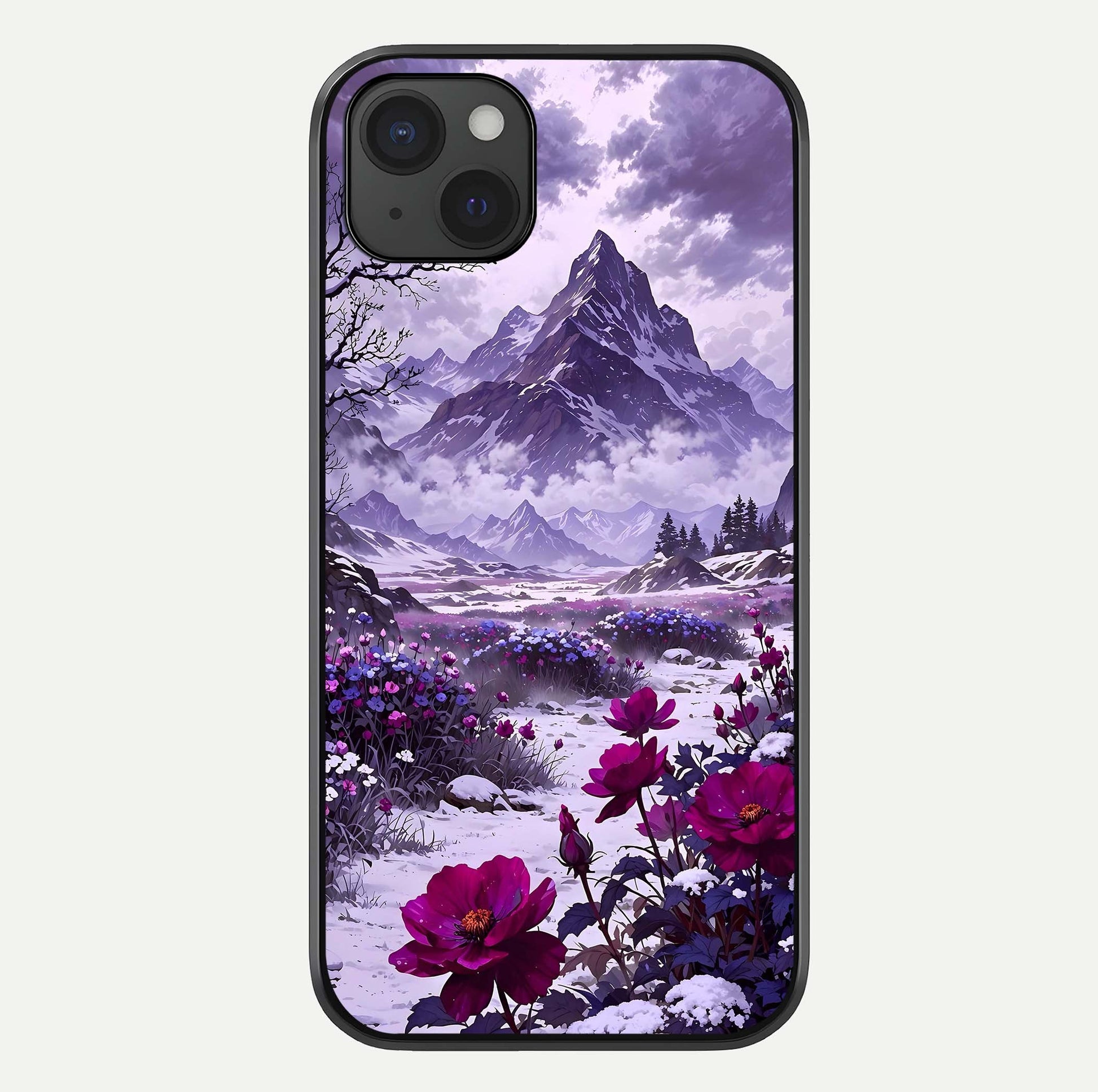 Flower Mountain View Glass Case For iPhone 15 Plus by Custom World