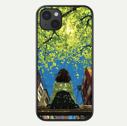 Golden Leaves Glow Glass Case For iPhone 15 Plus by Custom World