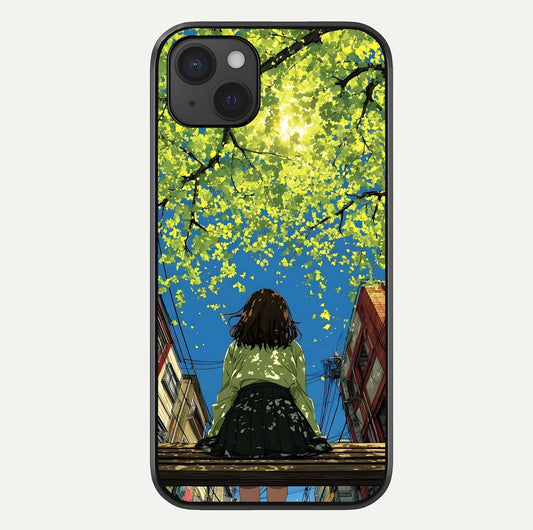 Golden Leaves Glow Glass Case For iPhone 15 Plus by Custom World