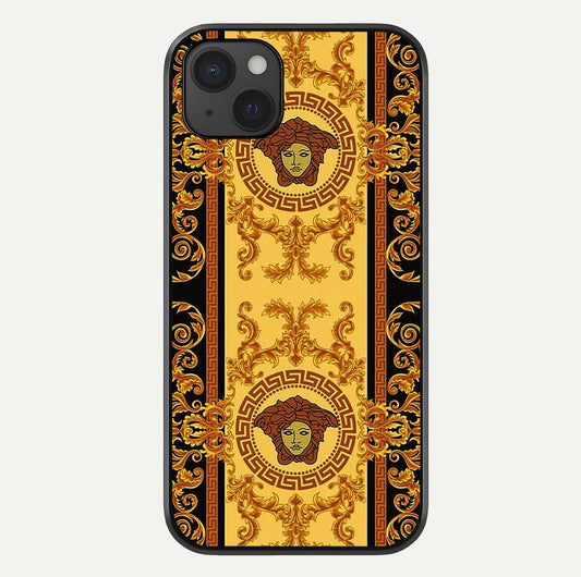 Golden Royal Heritage Glass Case For iPhone 15 Plus by Custom World