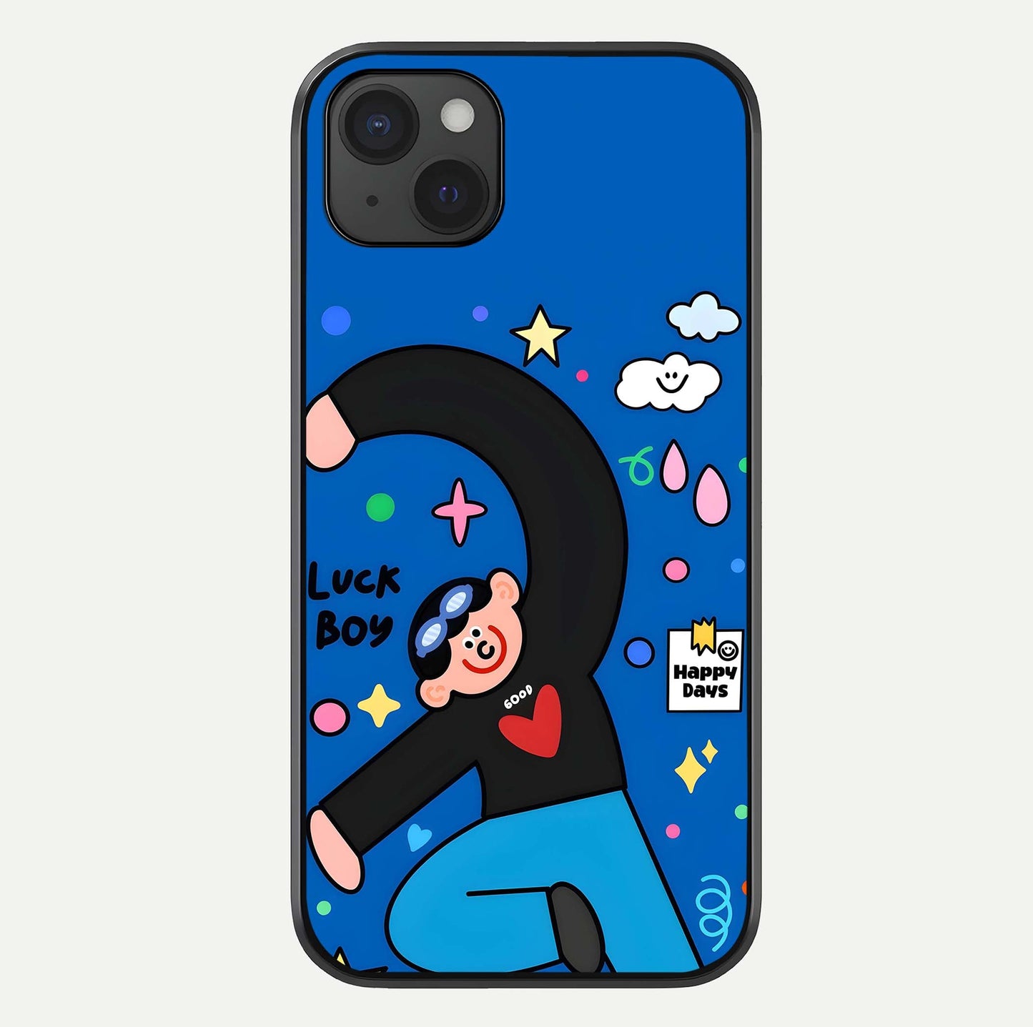 Happy Luck Vibe Glass Case For iPhone 15 Plus by Custom World