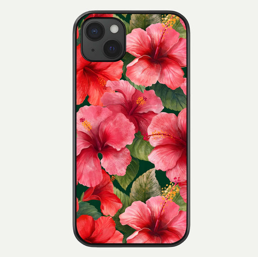 Hibiscus Pattern Glass Case For iPhone 15 Plus by Custom World