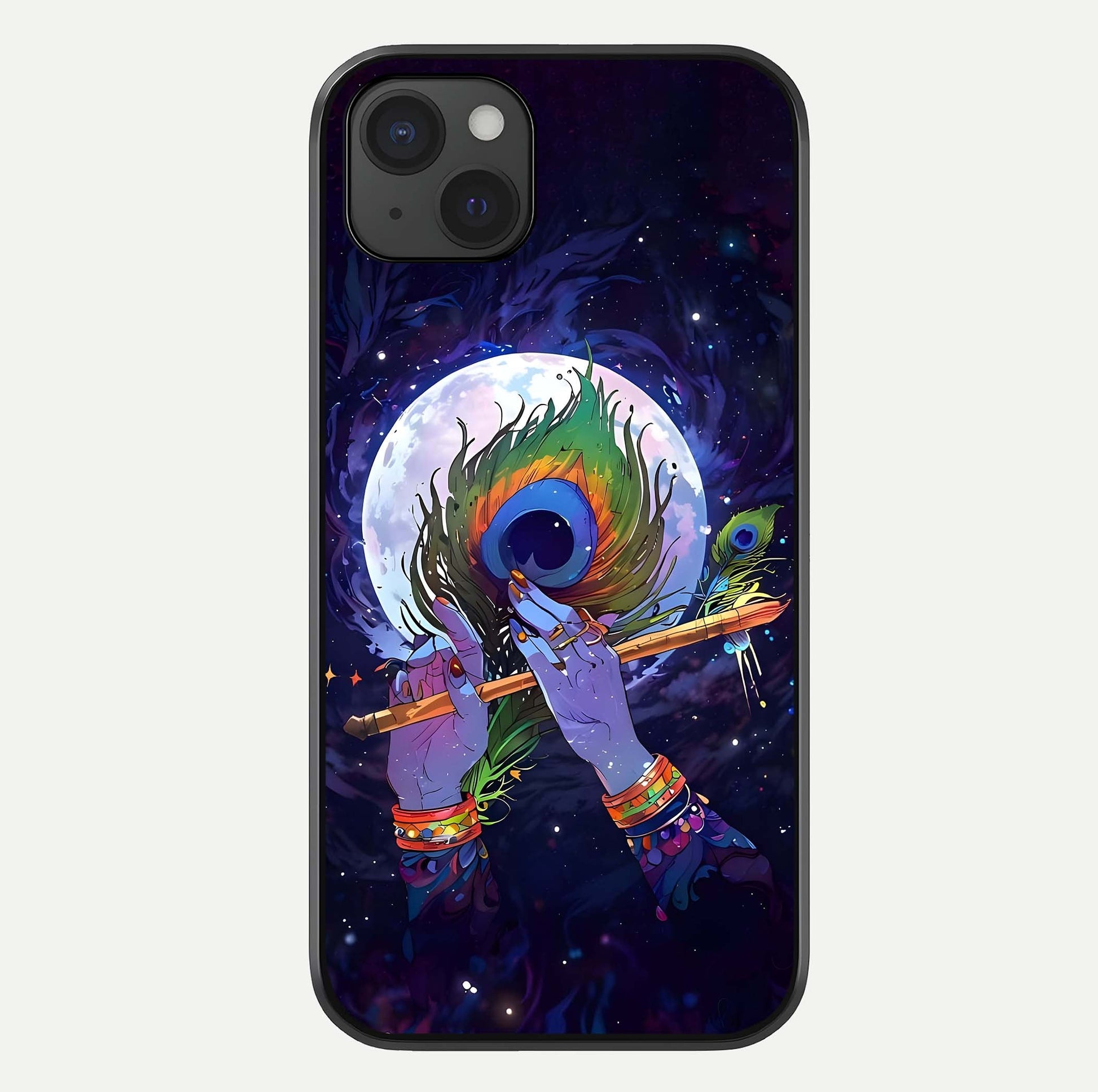 Krishna Hands Art Glass Case For iPhone 15 Plus by Custom World