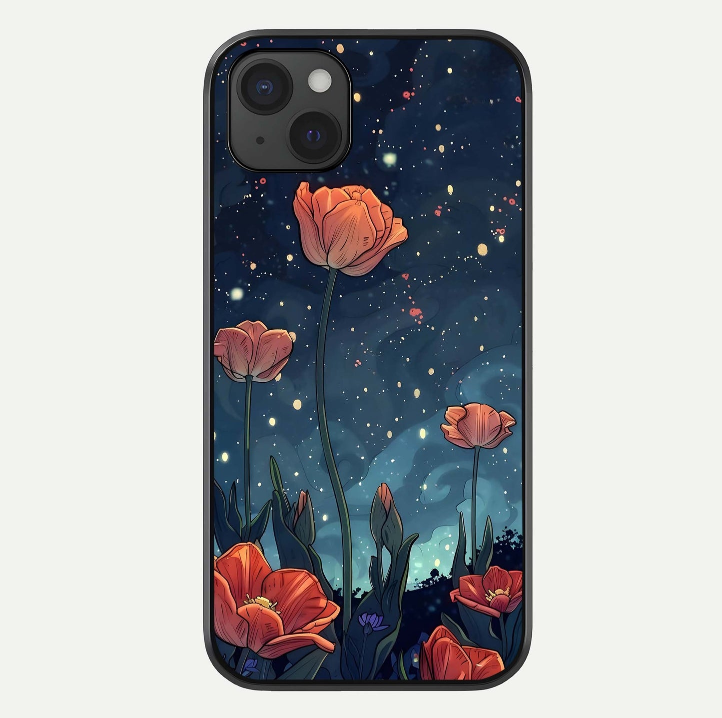 Midnight Tulip Glow Glass Case For iPhone 15 Plus by Custom World