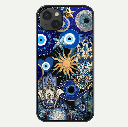 Mystic Blue Evil Eye Glass Case For iPhone 15 Plus by Custom World