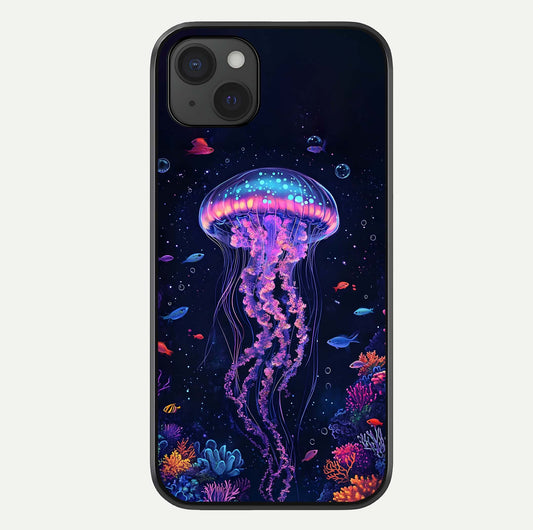 Neon Jellyfish Glass Case For iPhone 15 Plus by Custom World