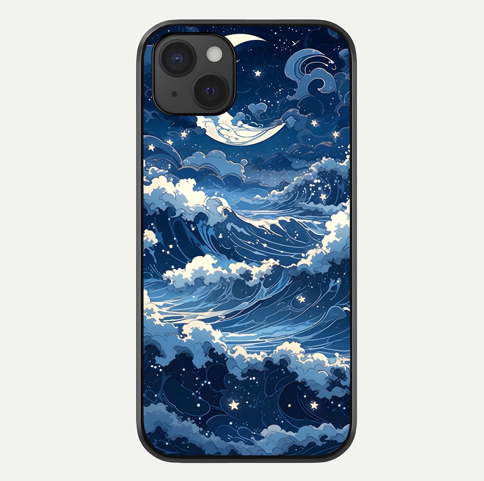 Ocean Moon Waves Glass Case For iPhone 15 Plus by Custom World