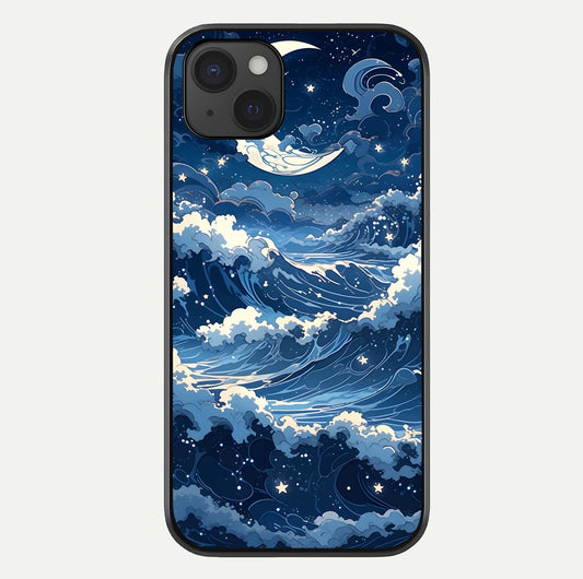 Ocean Moon Waves Glass Case For iPhone 15 Plus by Custom World