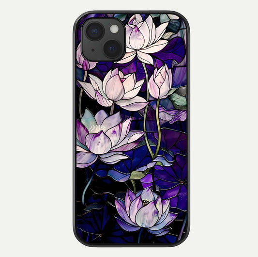Purple Lotus Pattern Glass Case For iPhone 15 Plus by Custom World
