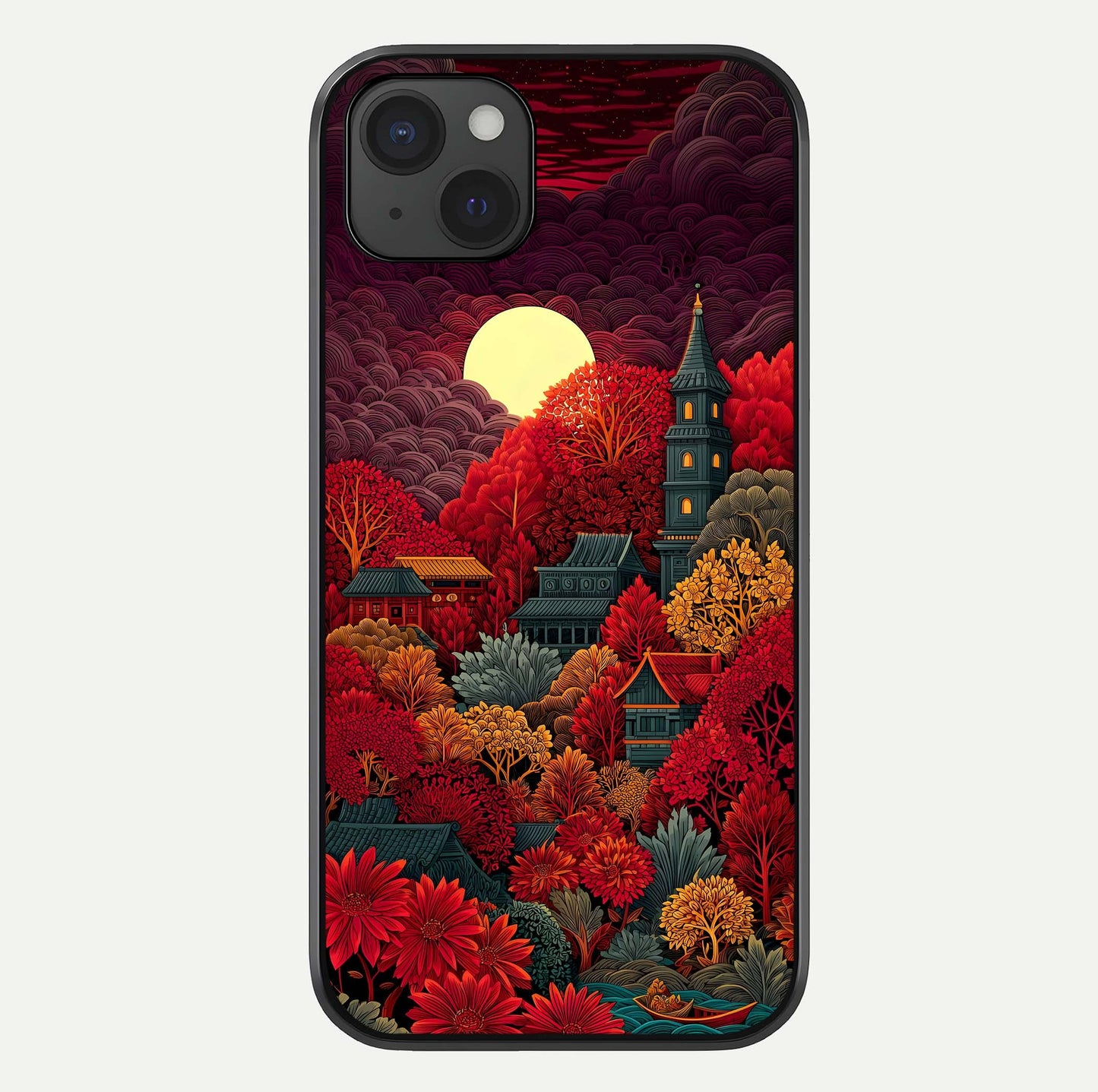 Scarlet Autumn Temple Glass Case For iPhone 15 Plus by Custom World