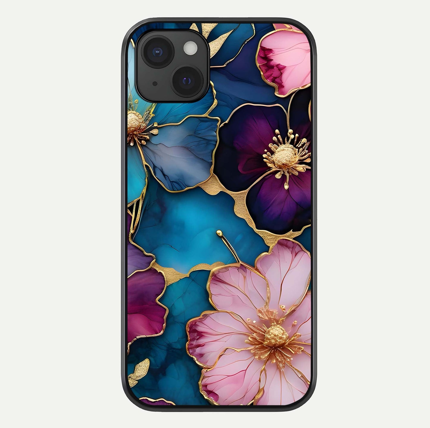 Sparkle Floral Glass Case For iPhone 15 Plus by Custom World