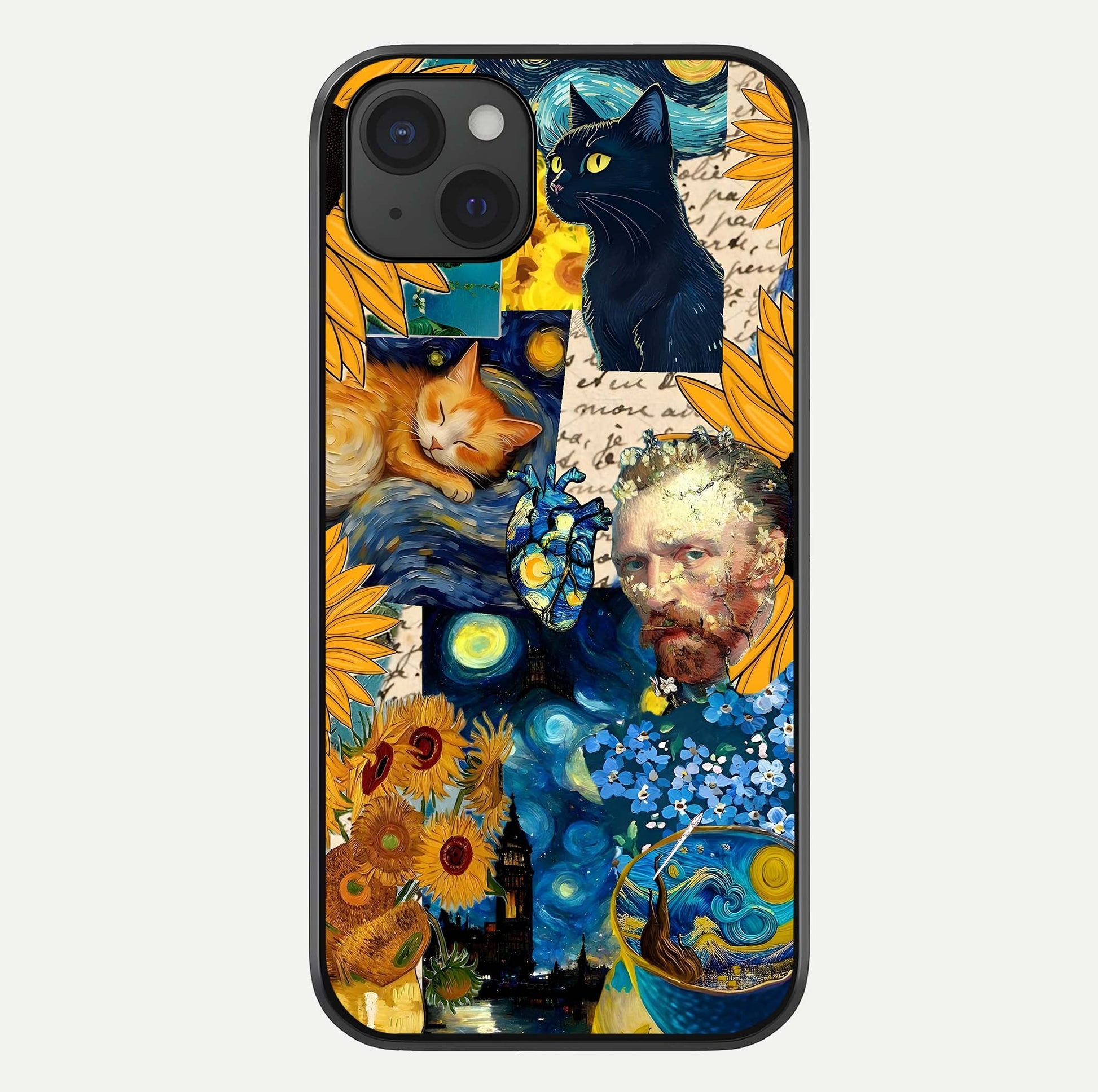 Sunflower Cat Art Glass Case For iPhone 15 Plus by Custom World