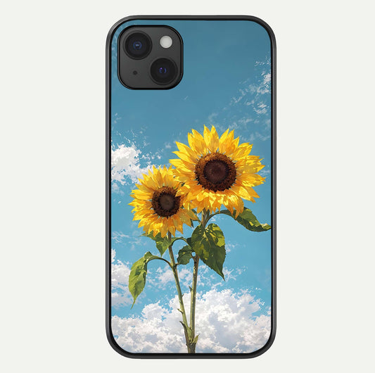 Sunflower Sky Bloom Glass Case For iPhone 15 Plus by Custom World