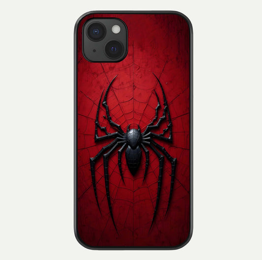 Superhero Web Emblem Glass Case For iPhone 15 Plus by Custom World