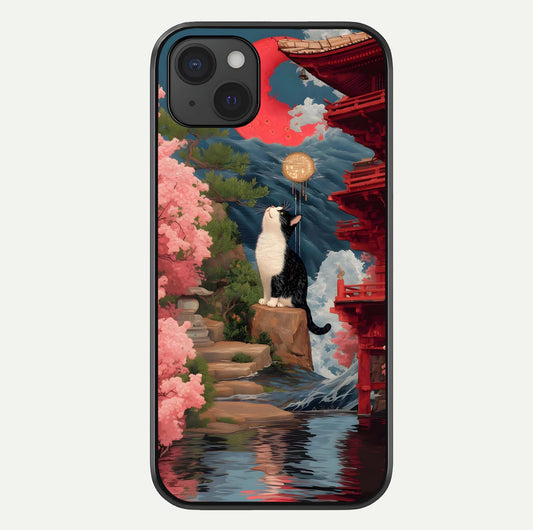 Temple Cat Scenery Glass Case For iPhone 15 Plus by Custom World
