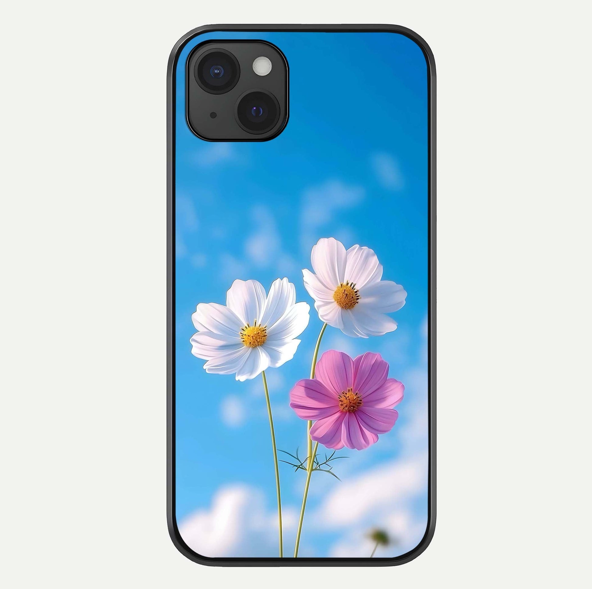 Triple Flowers With Sky Glass Case For iPhone 15 Plus by Custom World