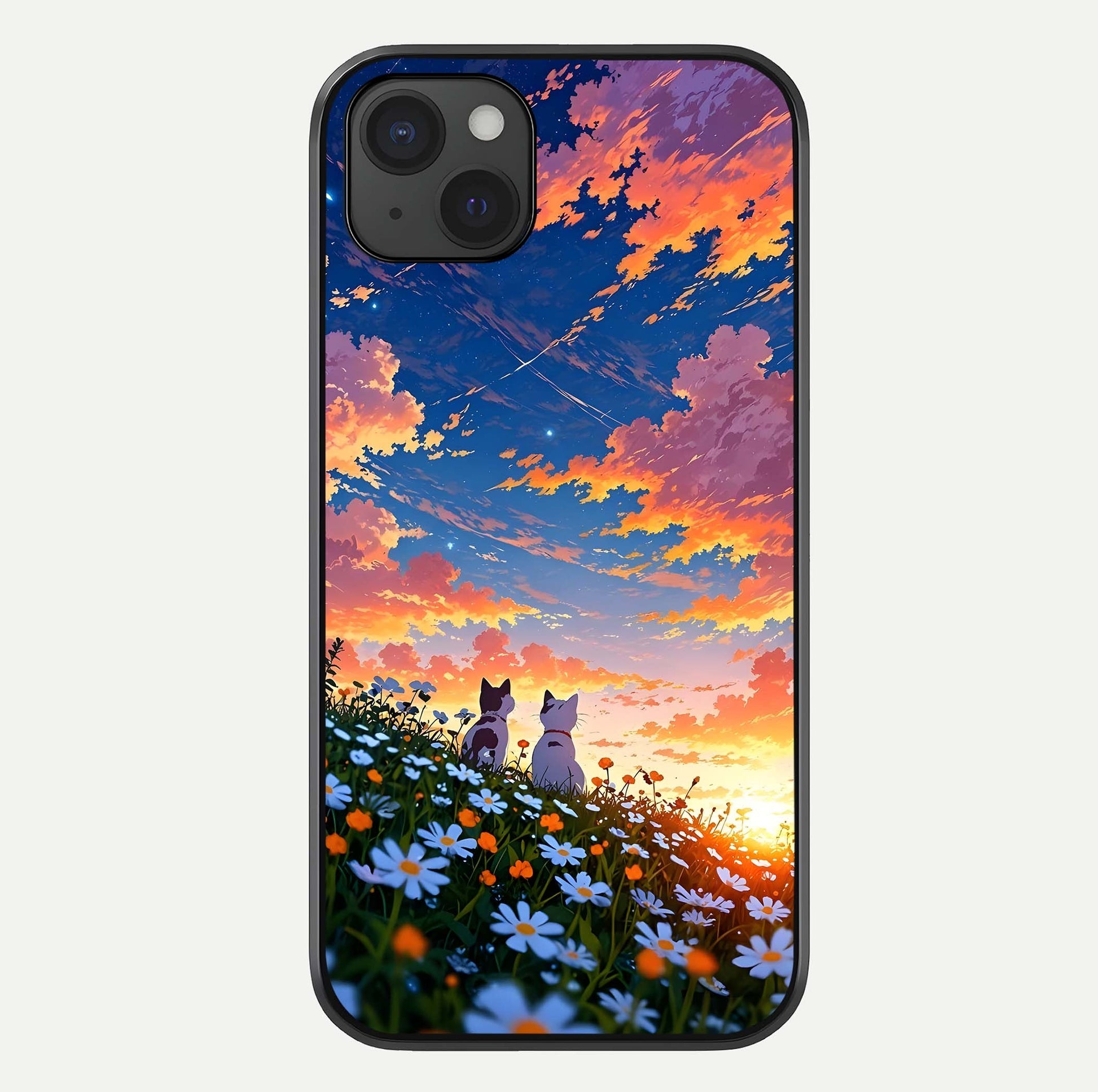 Two Cats Friends Glass Case For iPhone 15 Plus by Custom World