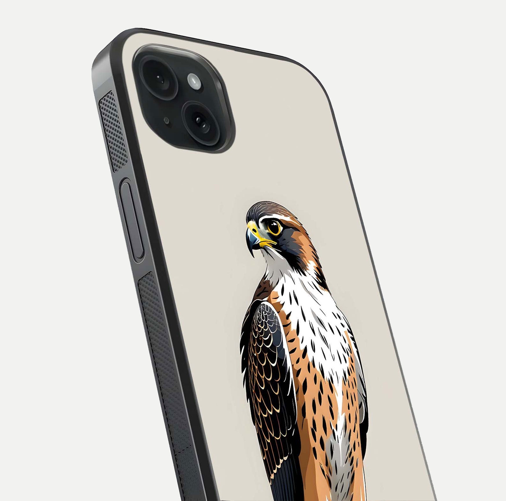 Clever Eagle Glass Case for iPhone 15 Plus close-up highlighting eagle detail and HD reflection