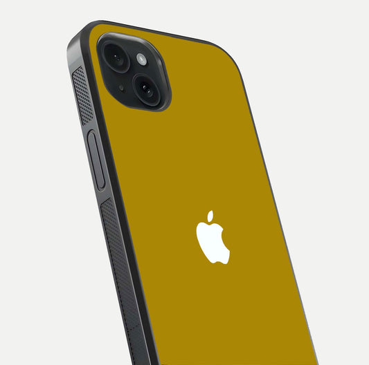 Golden Luxe Aura Glass Case for iPhone 15 Plus close-up angled shot showing metallic shine and light reflection