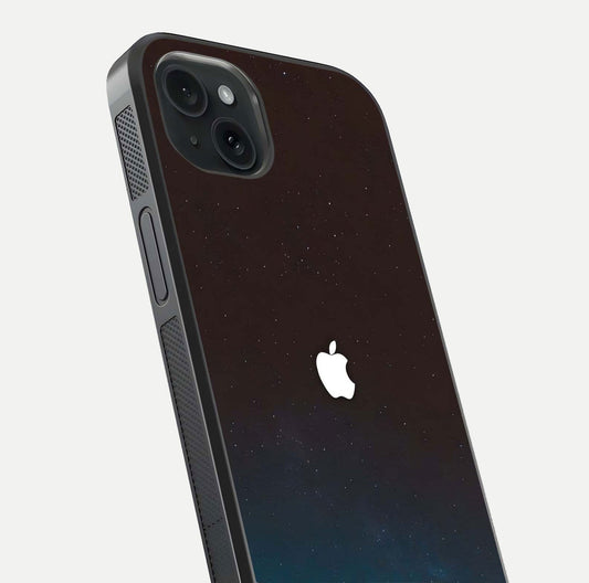 Green Emerald Apple Logo Glass Case for iPhone 15 Plus close-up angled shot showing color depth and reflection clarity