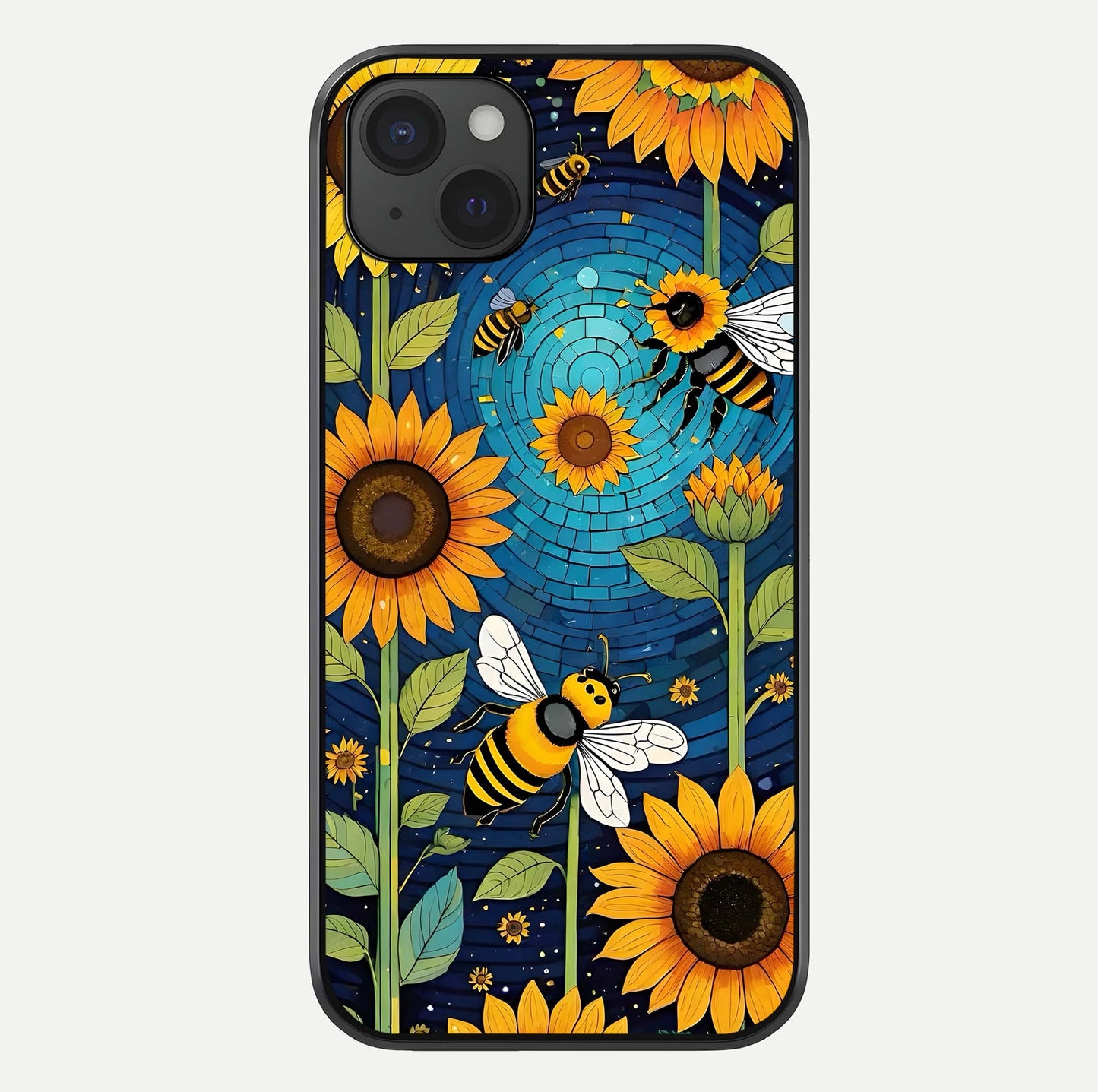 Bees & Sunflowers Glass Case For iPhone 15 Plus by Custom World