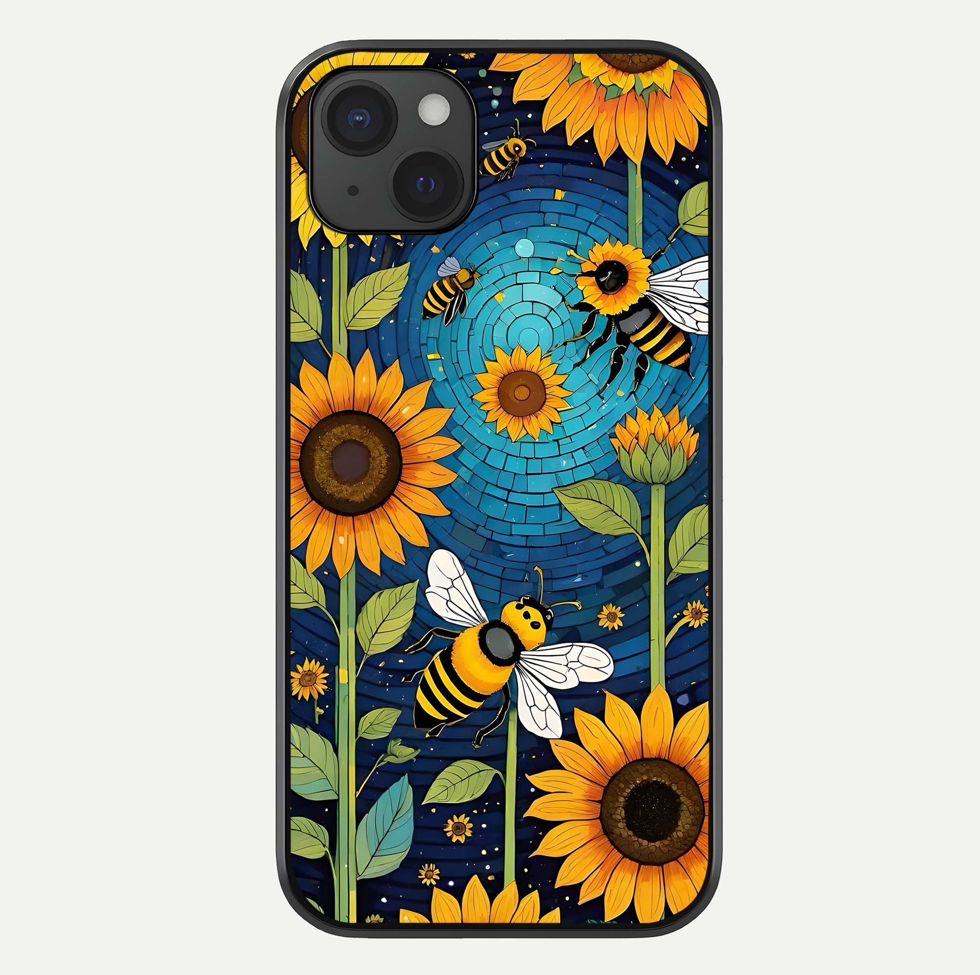 Bees & Sunflowers Glass Case For iPhone 15 Plus by Custom World