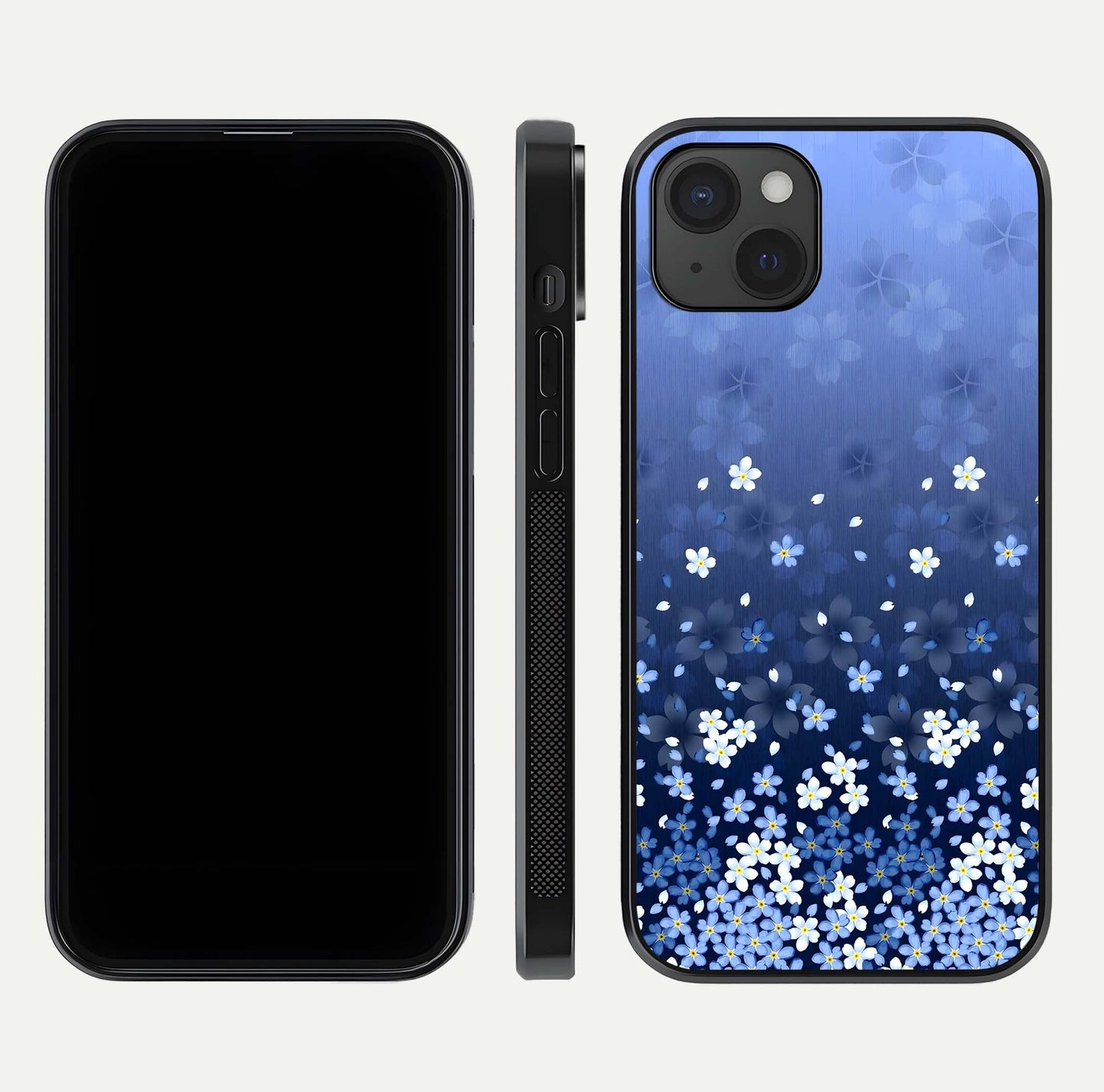 Blue Starry Glass Case for iPhone 15 Plus dual-view layout showing star spread and smooth edge shine