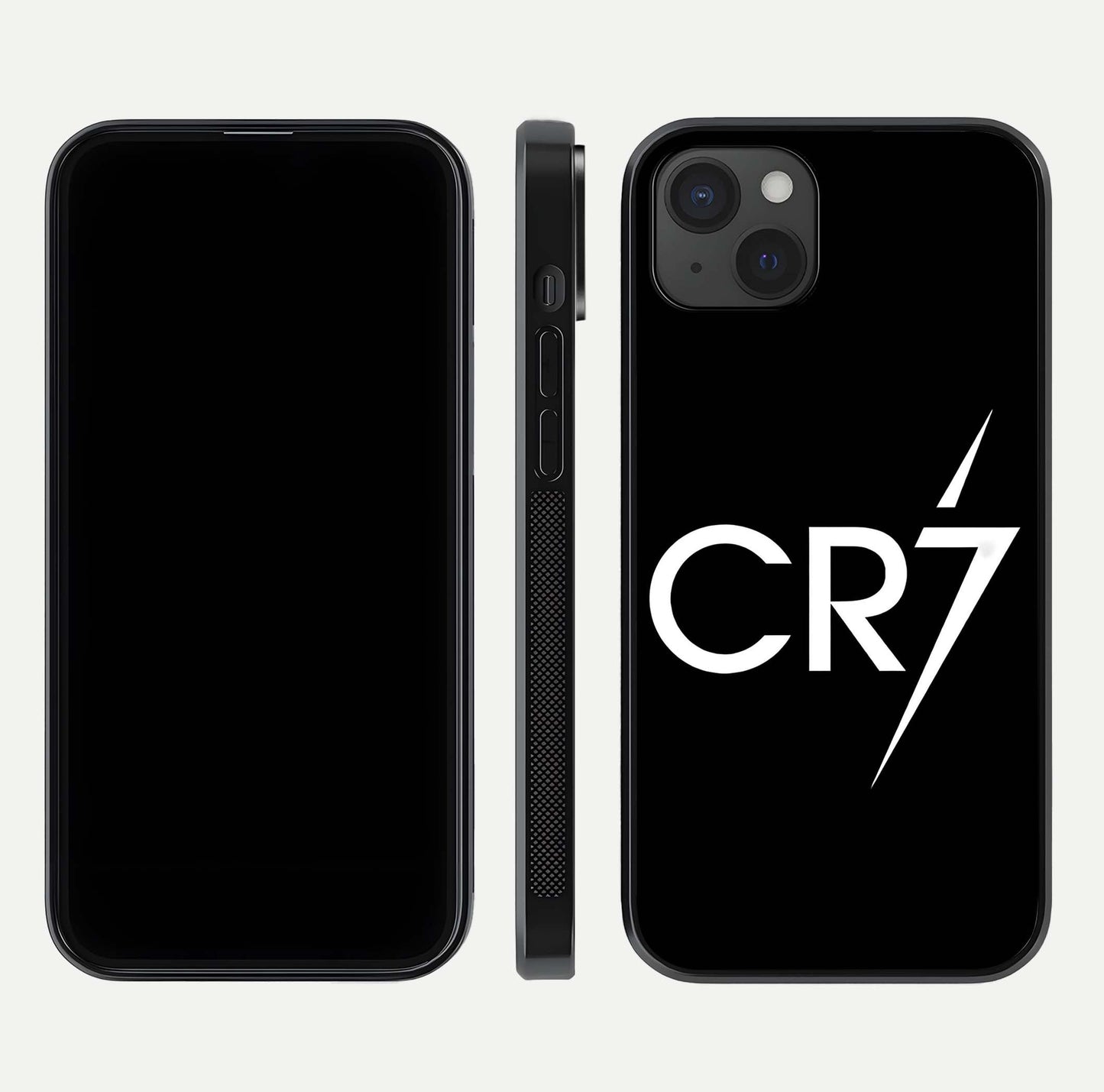 CR7 Elite Strike Glass Case for iPhone 15 Plus dual-view layout showing sport tones and edge clarity