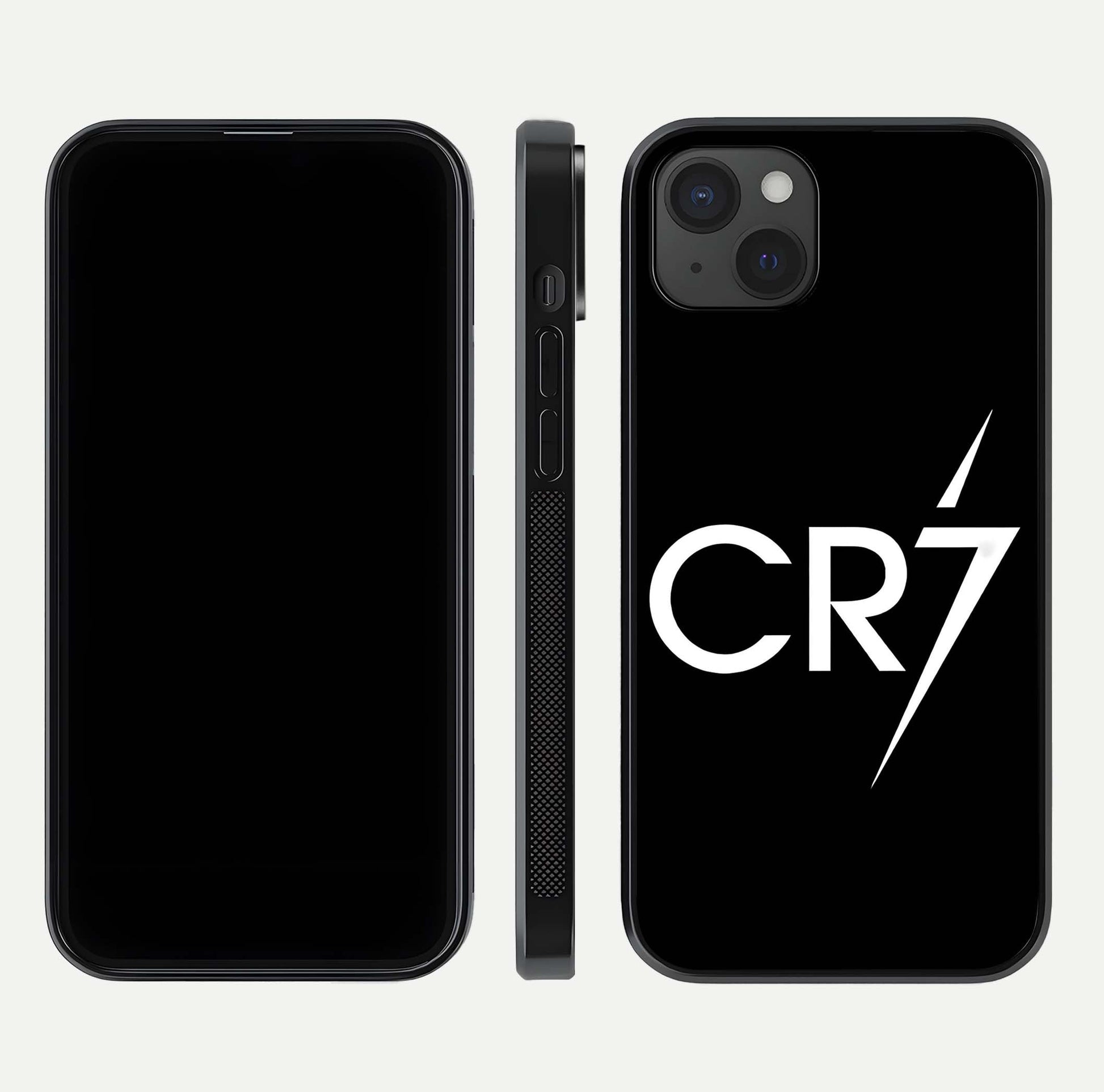 CR7 Elite Strike Glass Case for iPhone 15 Plus dual-view layout showing sport tones and edge clarity