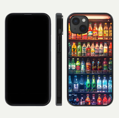 Colorful Soda Bottles Glass Case for iPhone 15 Plus dual-view layout displaying playful tones and gloss clarity